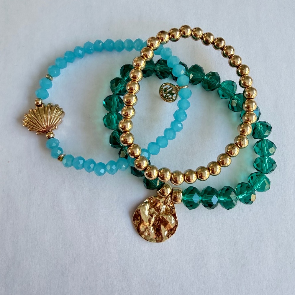 Lilly Pulitzer blue green gold charm 3 bracelet set